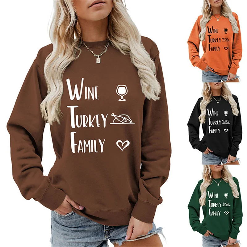 Autumn and winter new temperament interesting round neck women wine turkey family letter printed long sleeve casual hoodie
Autumn and winter new temperament interesting round neck women wine turkey family letter printed long sleeve casual hoodie