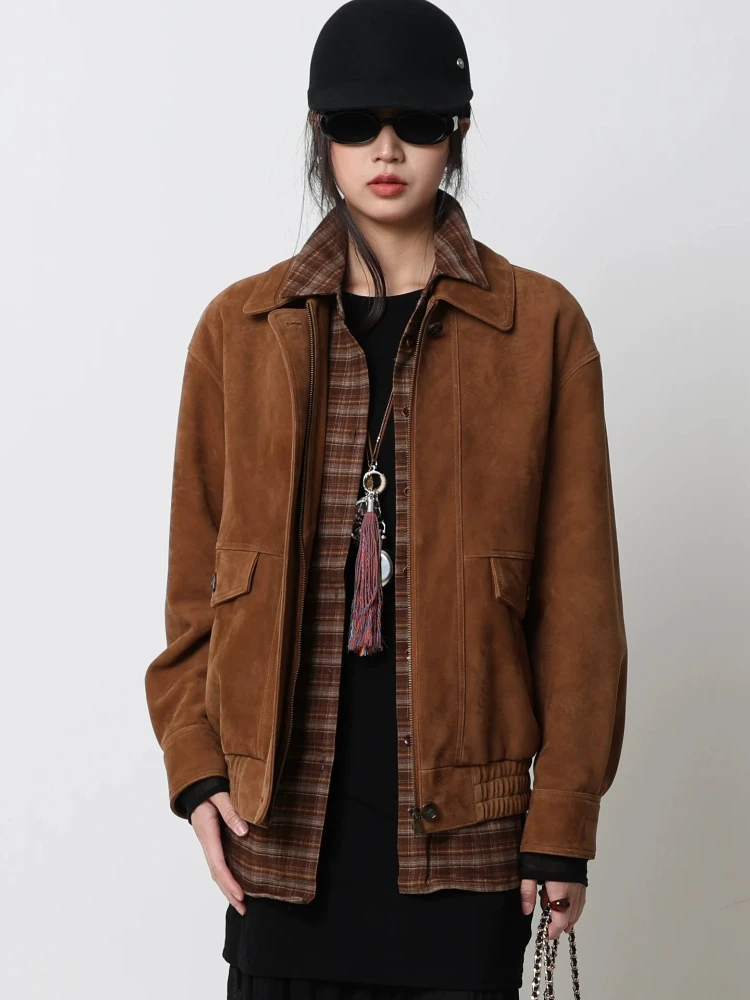 Vintage Genuine Leather Bomber Jackets for Women Spring Autumn 2026 New High-end Simple Casual Loose Real Sheepskin Suede Coat
Vintage Genuine Leather Bomber Jackets for Women Spring Autumn 2026 New High-end Simple Casual Loose Real Sheepskin Suede Coat