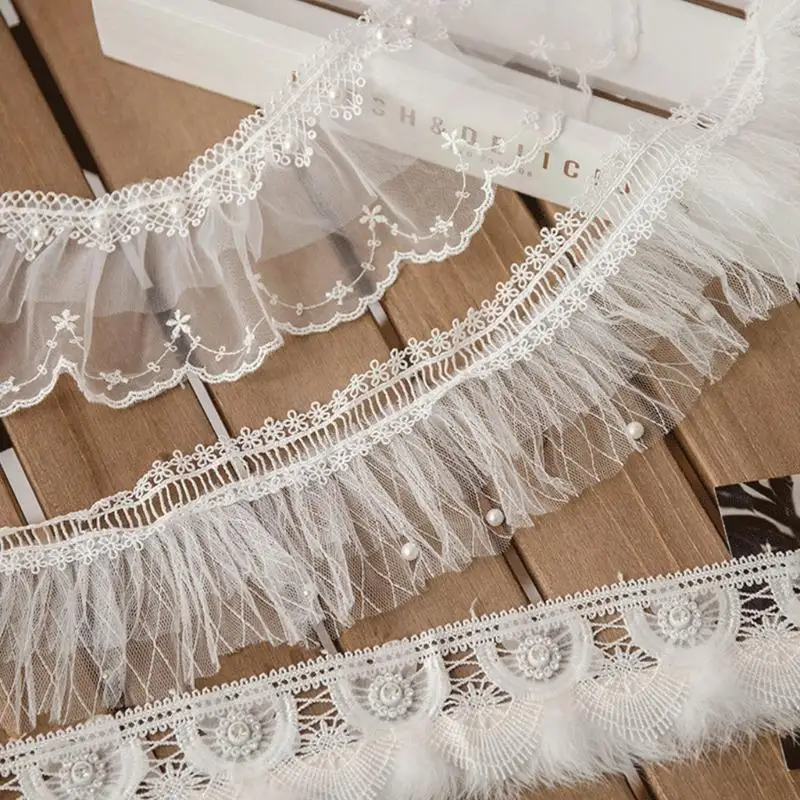 1 Yard Pleated Gathered Mesh Lace Ruffle Trim Ribbon Tassel Imitation Pearl Beading Applique Wedding Bridal Dress DIY Craft Y08E 
1 Yard Pleated Gathered Mesh Lace Ruffle Trim Ribbon Tassel Imitation Pearl Beading Applique Wedding Bridal Dress DIY Craft Y08E