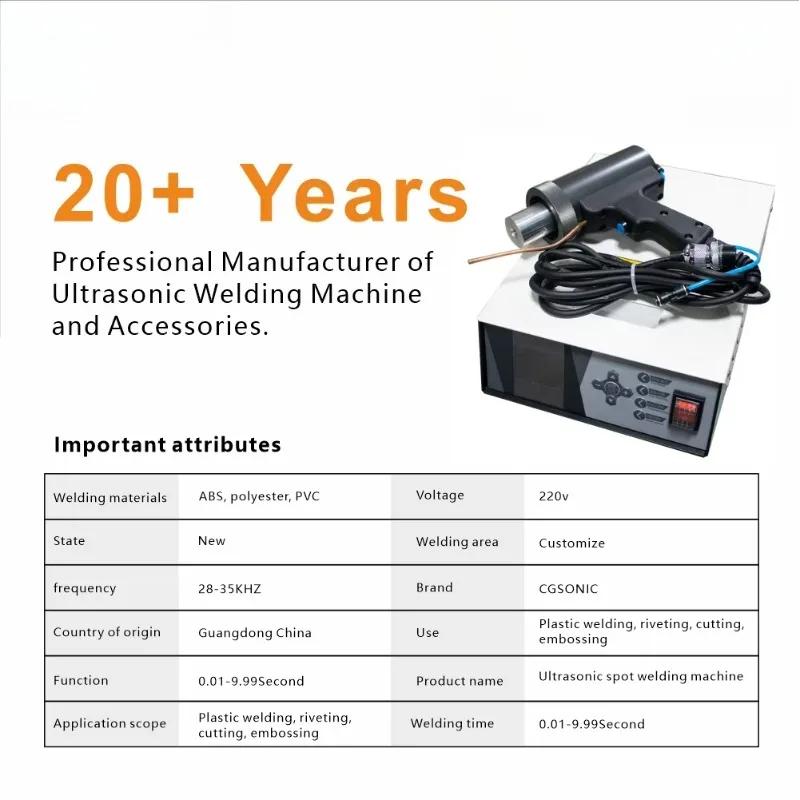 20kHz CE Certified Ultrasonic Handheld Spot Welder 2000W Welding Machine for Automotive Door Panels And Various Plastics
20kHz CE Certified Ultrasonic Handheld Spot Welder 2000W Welding Machine for Automotive Door Panels And Various Plastics