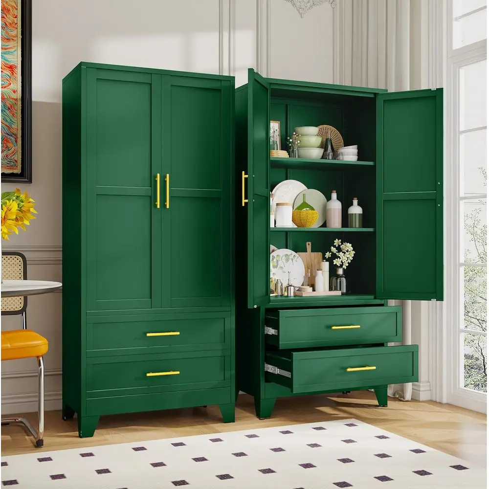71 Green Metal Storage Cabinet with 2 Doors, 2 Shelves, and 2 Drawers for Bedroom, Kitchen, Home Office
71 Green Metal Storage Cabinet with 2 Doors, 2 Shelves, and 2 Drawers for Bedroom, Kitchen, Home Office