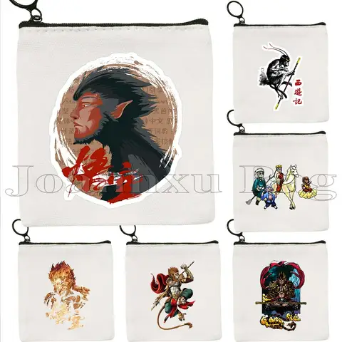 Viaje al oeste mito negro Sun Wukong arte dibujos animados Rey Mono regalo chino monedero de lona estuche para llaves bolso pequeño cartera bolsa