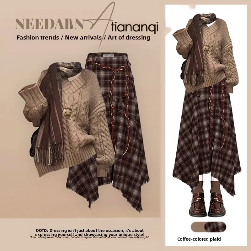 Elegant Knitted Sweater And High Waist Skirt Set for Women Fashionable Slimming Autumn Outfit Two Piece Ensemble
Elegant Knitted Sweater And High Waist Skirt Set for Women Fashionable Slimming Autumn Outfit Two Piece Ensemble