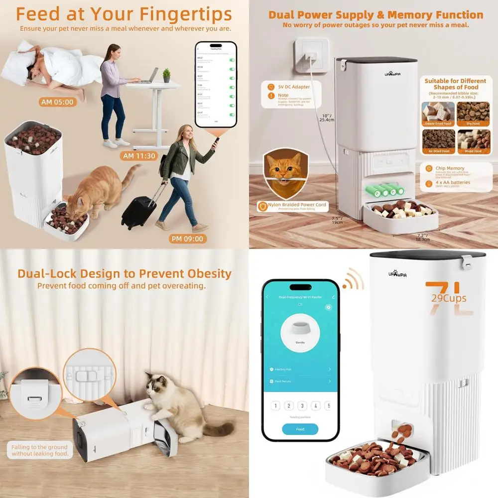 Автоматическая кормушка для кошек на 7 л и программируемый дозатор корма для собак 5G с управлением через приложение, 15 режимов кормления, 50 порций, запись голоса и осушитель B
Автоматическая кормушка для кошек на 7 л и программируемый дозатор корма для собак 5G с управлением через приложение, 15 режимов кормления, 50 порций, запись голоса и осушитель B