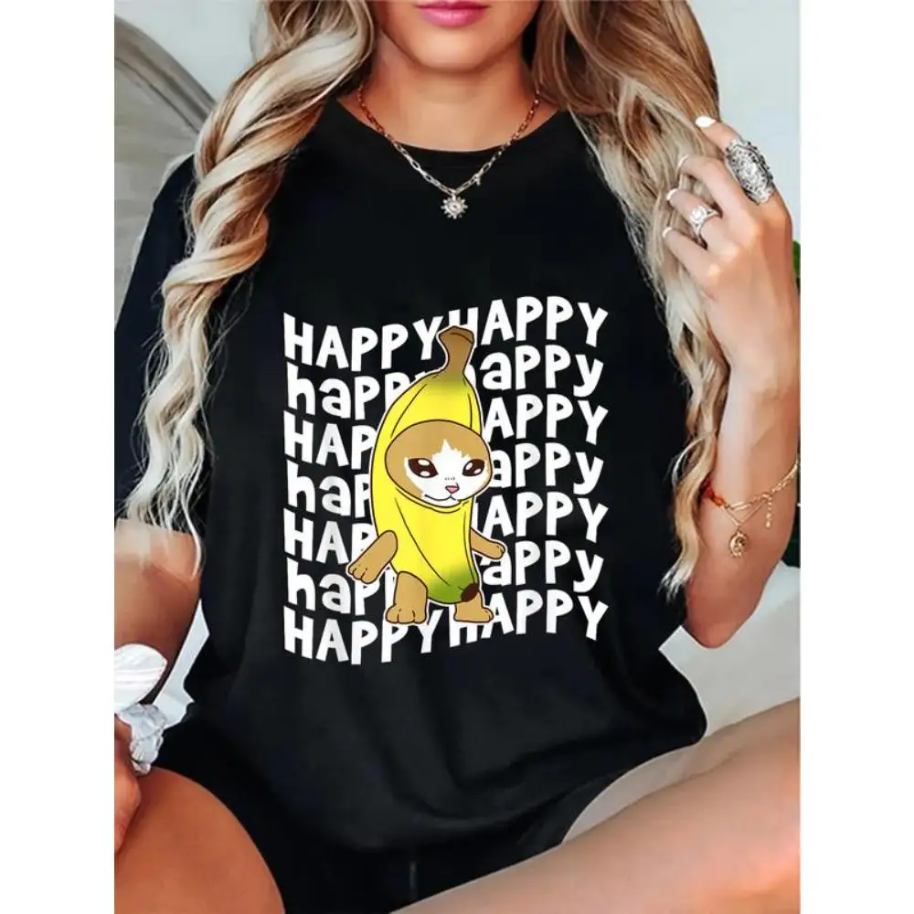 Women's Funny Banana Cat T-Shirt | "Happy" Reluctant Pet Graphic Tee | Humorous Animal Lover Gift Casual Top
Women's Funny Banana Cat T-Shirt | "Happy" Reluctant Pet Graphic Tee | Humorous Animal Lover Gift Casual Top
