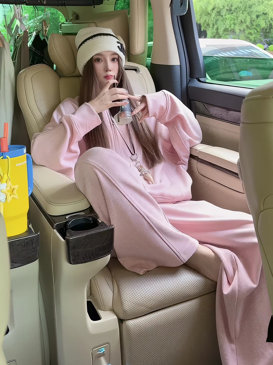 Pink Anti-Aging Sweatshirt Set Women's Loose Casual Top High Waist Pants Two-Piece Set Autumn New Style American Loose Fit
Pink Anti-Aging Sweatshirt Set Women's Loose Casual Top High Waist Pants Two-Piece Set Autumn New Style American Loose Fit