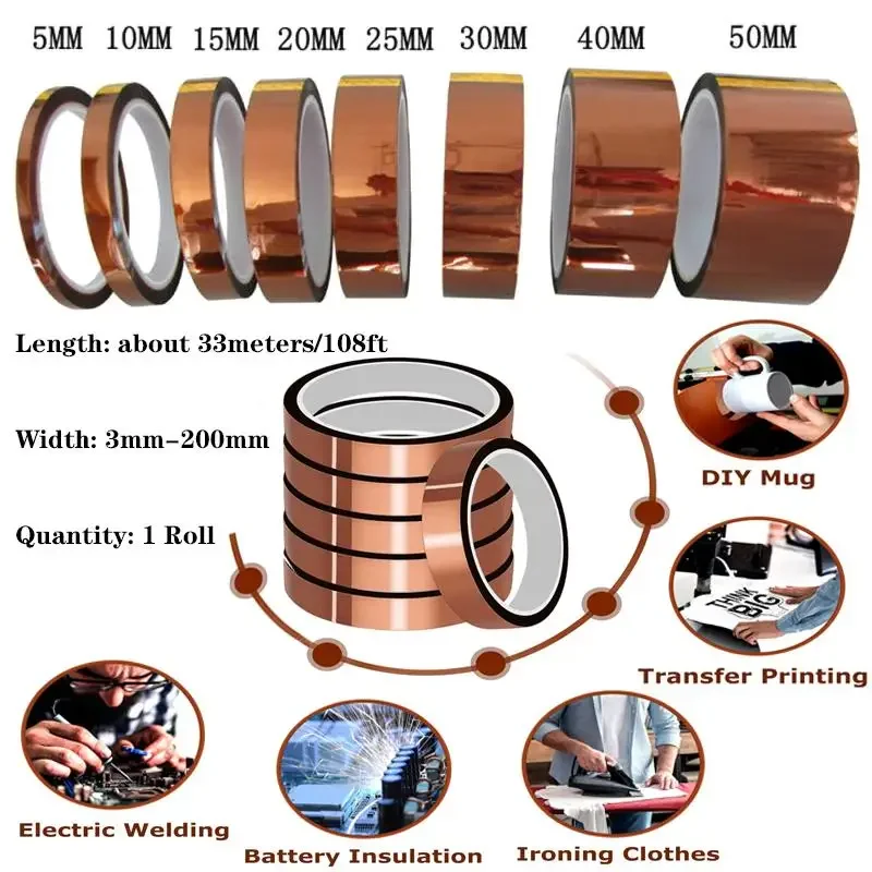1 Roll 33meter Temperature Heat BGA Thermal Insulation Tape Polyimide Insulating adhesive Tape 3D printing Board protection
1 Roll 33meter Temperature Heat BGA Thermal Insulation Tape Polyimide Insulating adhesive Tape 3D printing Board protection