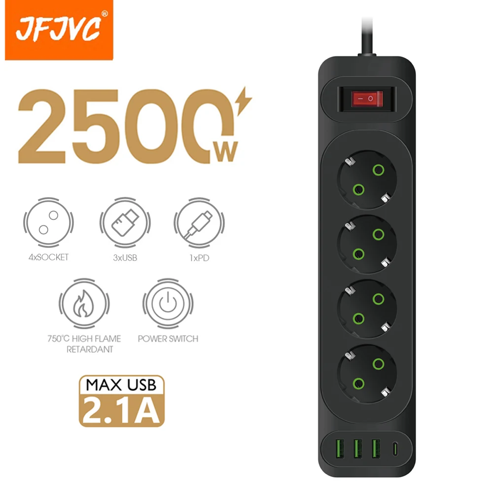 EU Plug AC Outlet Multitap Power Strip Smart Home 2m Extension Cord Electrical Socket USB C Ports Phone Charging Network Filter
EU Plug AC Outlet Multitap Power Strip Smart Home 2m Extension Cord Electrical Socket USB C Ports Phone Charging Network Filter