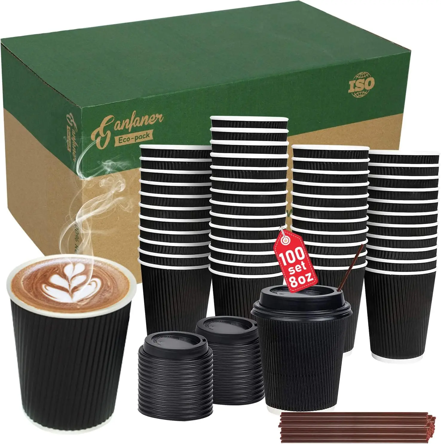 8oz Disposable Coffee Cups with Lids and Straws, 100 Sets To go Paper Coffee Cups Insulated Corrugated for Hot Cold Drin
8oz Disposable Coffee Cups with Lids and Straws, 100 Sets To go Paper Coffee Cups Insulated Corrugated for Hot Cold Drin