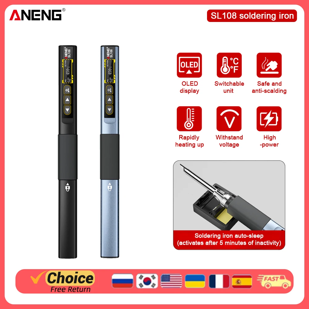 ANENG SL108 Smart Soldering Iron: 96W PD/QC Fast Heat, 200-450°C Adjustable, OLED Display, Portable Soldering Station
ANENG SL108 Smart Soldering Iron: 96W PD/QC Fast Heat, 200-450°C Adjustable, OLED Display, Portable Soldering Station