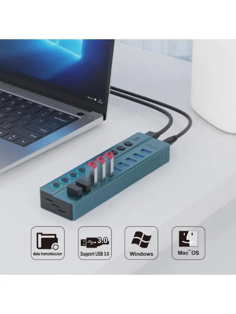 Y1UB USB Splitter 7 Port USB Data Splitter with Individual Switches Power Adapter USB
Y1UB USB Splitter 7 Port USB Data Splitter with Individual Switches Power Adapter USB