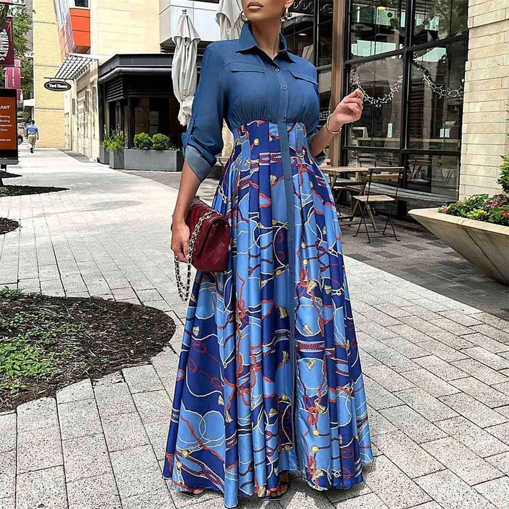 Elegant Long Dresses for Women Jeans Patchwork Single Breasted Turn Down Collar Full Sleeve Floor Length Evening Night Party New
Elegant Long Dresses for Women Jeans Patchwork Single Breasted Turn Down Collar Full Sleeve Floor Length Evening Night Party New