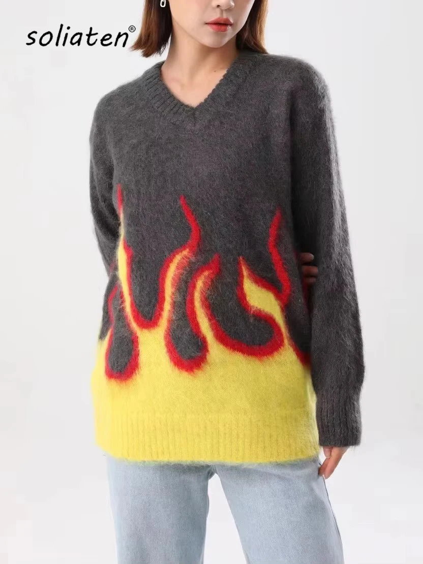 High Quality Winter Personality Flame Jacquard Fluffy Knitted Tops Fashion Womens Wool Mohair Knitwear Pullovers Jumpers C-111
High Quality Winter Personality Flame Jacquard Fluffy Knitted Tops Fashion Womens Wool Mohair Knitwear Pullovers Jumpers C-111