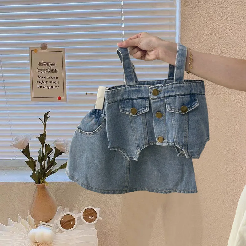 Girls' Denim Set Children's 2025 New Vest Short Skirt Two-piece Set Summer Baby Casual Korean Style Children's Clothing Skirt
Girls' Denim Set Children's 2025 New Vest Short Skirt Two-piece Set Summer Baby Casual Korean Style Children's Clothing Skirt