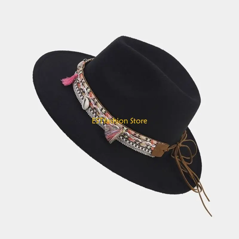 Y5GC Sunproof Large Curved Brim Hat Western Cowboy Hat with Ethnic Hat Rope
Y5GC Sunproof Large Curved Brim Hat Western Cowboy Hat with Ethnic Hat Rope