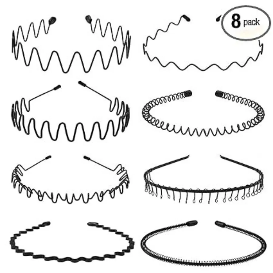 Men's Metal Hairbands, Unisex Black Wavy Elastic Headbands / Zigzag Headbands, Stylish Flexible Hair Accessories (Pack of 8), Black-B-New 8pcs
Men's Metal Hairbands, Unisex Black Wavy Elastic Headbands / Zigzag Headbands, Stylish Flexible Hair Accessories (Pack of 8), Black-B-New 8pcs