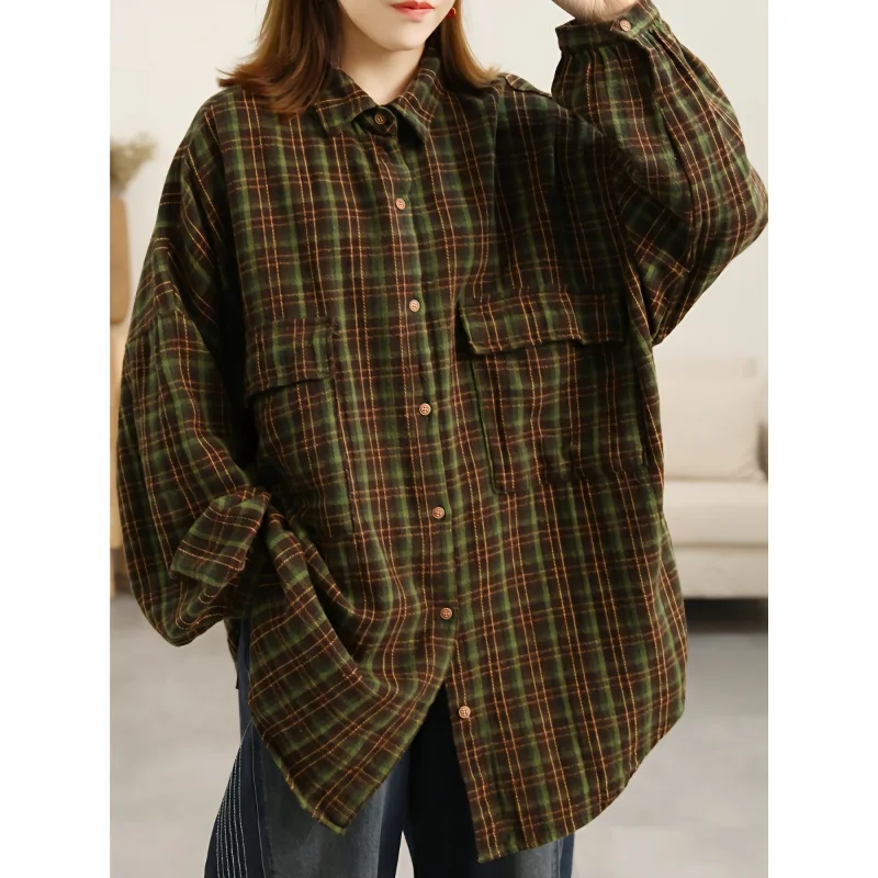 Women's New Spliced POLO Collar Button Plaid Pocket Fashion Loose and Versatile Casual Long-sleeved Shirt
Women's New Spliced POLO Collar Button Plaid Pocket Fashion Loose and Versatile Casual Long-sleeved Shirt