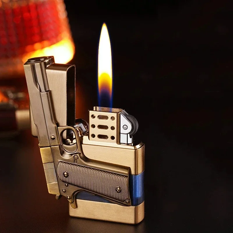 New Metal Pistol Shaped Lighter Transparent Oil Tank Retro Grinding Wheel Cigar Open Flame Lighter Men's Cigarette Accessories
New Metal Pistol Shaped Lighter Transparent Oil Tank Retro Grinding Wheel Cigar Open Flame Lighter Men's Cigarette Accessories