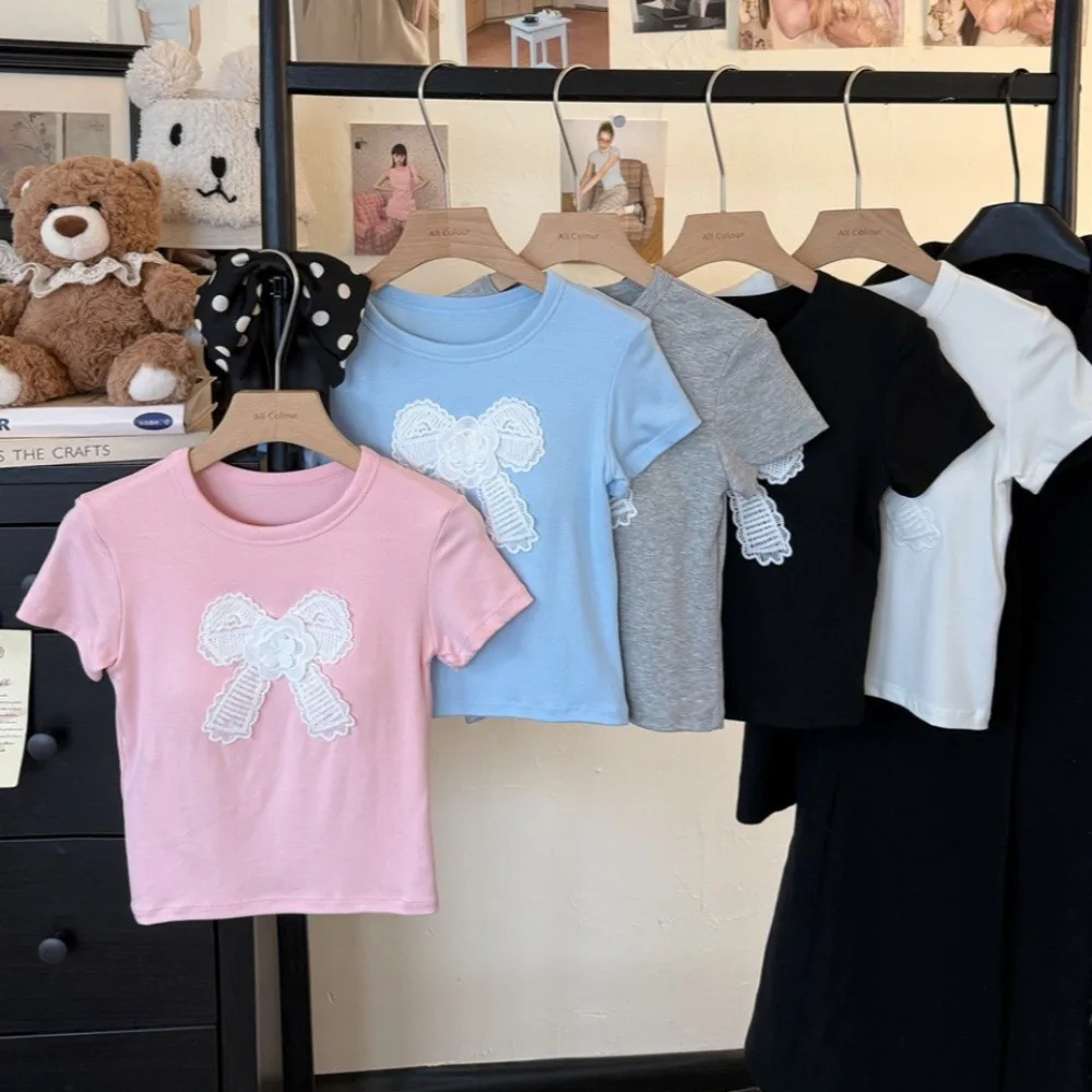 Casual Top Cotton Korean Bow T-shirts With Chest Pads Bowknot Y2K Crop Tops Korean Style Embroidered Short Shoulder Tops Summer
Casual Top Cotton Korean Bow T-shirts With Chest Pads Bowknot Y2K Crop Tops Korean Style Embroidered Short Shoulder Tops Summer