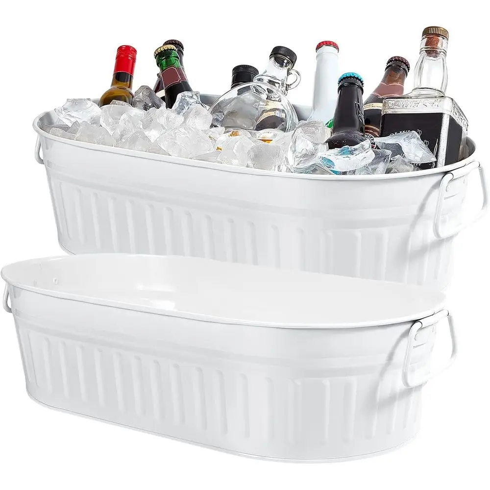 2 Pcs 5.3 Gallon Galvanized Metal Beverage Tubs with Handles for Ice and Drinks, Ideal for Home, Pool, and Bar Use (White)
2 Pcs 5.3 Gallon Galvanized Metal Beverage Tubs with Handles for Ice and Drinks, Ideal for Home, Pool, and Bar Use (White)