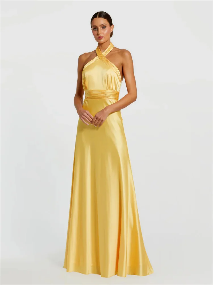 Customized Elegant Yellow Pleated Lace Formal Evening Dress Sleeveless Cross Strap Neck Waist Pleated Detailed Satin Dress
Customized Elegant Yellow Pleated Lace Formal Evening Dress Sleeveless Cross Strap Neck Waist Pleated Detailed Satin Dress