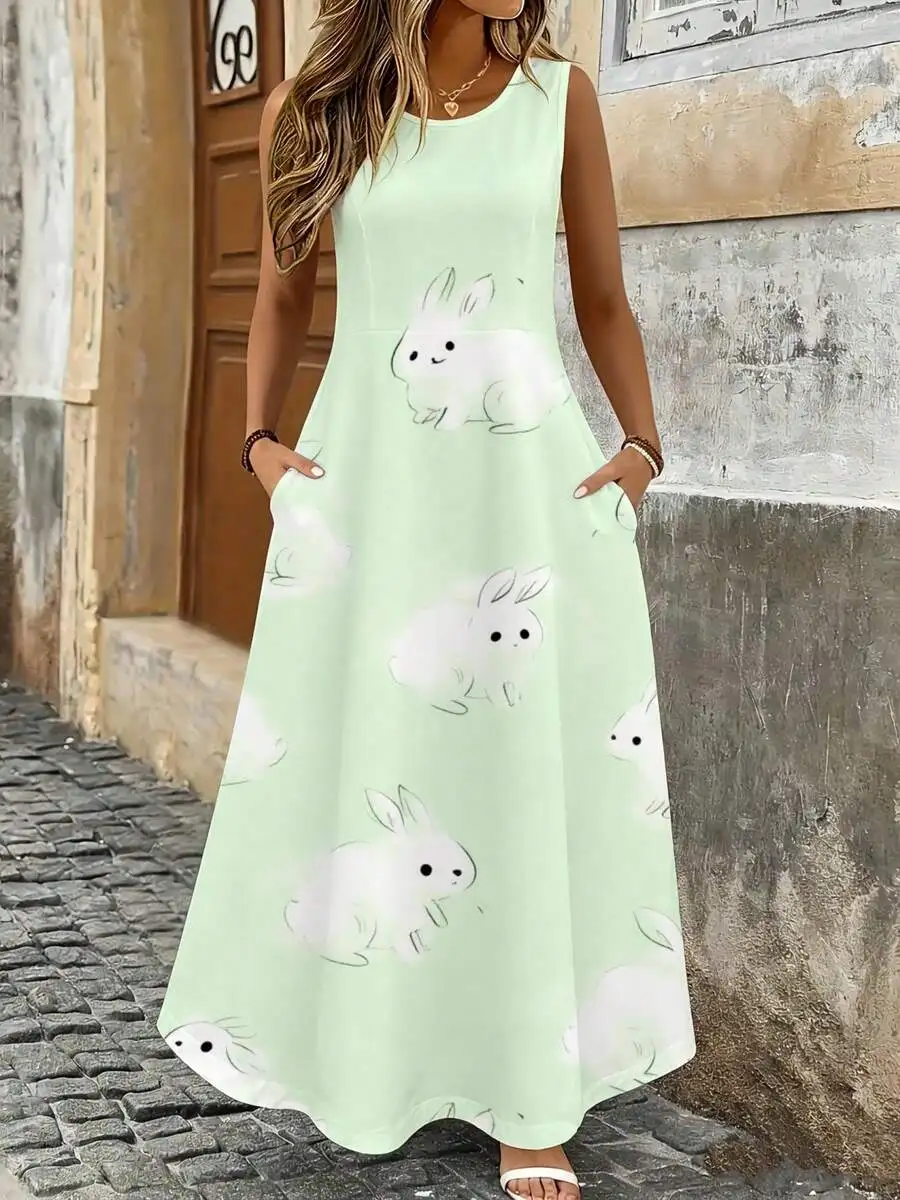 Sleeveless Mint Green Rabbit Print Maxi Dress Summer Casual Beach Womens Dress
Sleeveless Mint Green Rabbit Print Maxi Dress Summer Casual Beach Womens Dress
