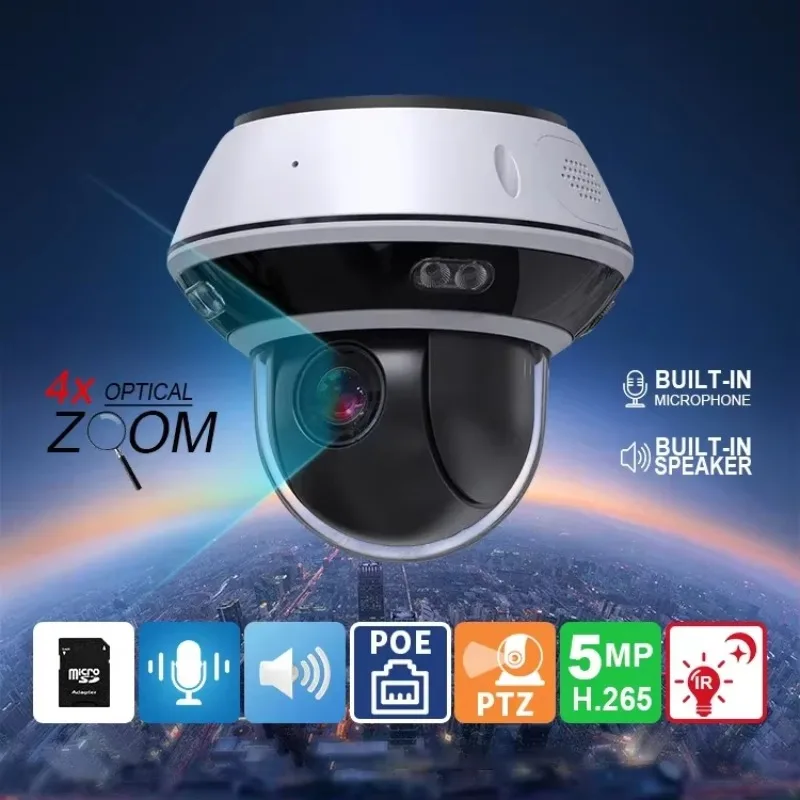 2025 5MP HD POE PTZ IP Dome Camera Outdoor Built-in Mic 4X Zoom Security CCTV Video Surveillance Cam
2025 5MP HD POE PTZ IP Dome Camera Outdoor Built-in Mic 4X Zoom Security CCTV Video Surveillance Cam
