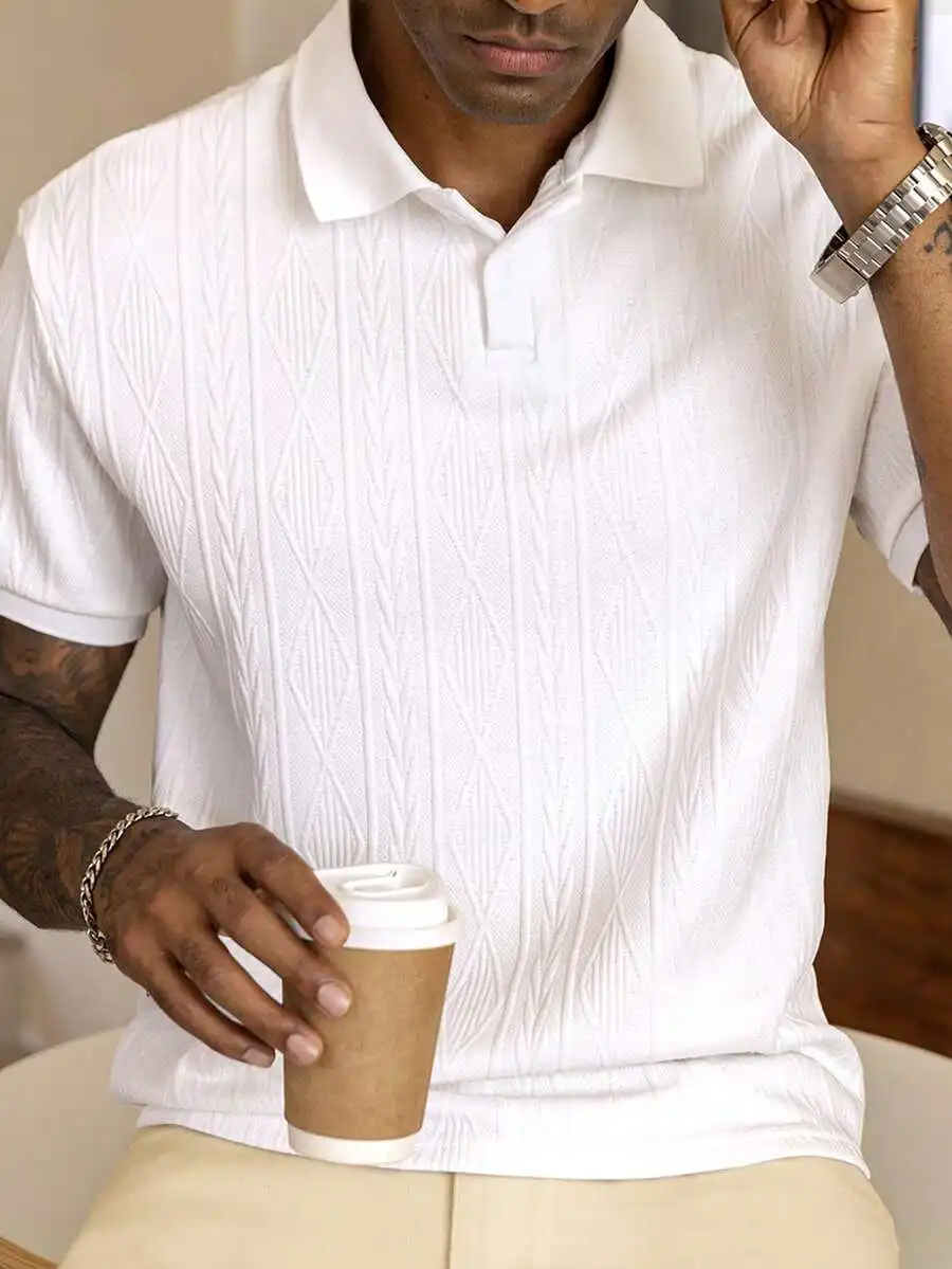 Men's White Textured Knit Casual Short Sleeve Polo Shirt
Men's White Textured Knit Casual Short Sleeve Polo Shirt