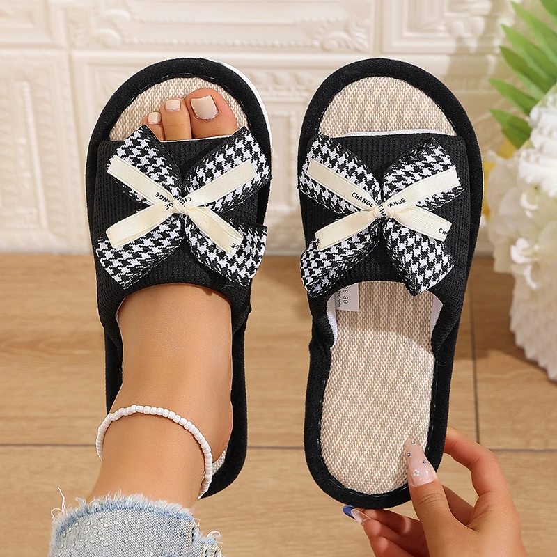 Home Women's Slippers Flats Linen Summer Houndstooth Bow Luxury Designer Woman Shoes Open-Toe Casual Indoor Slides Girls Soft
Home Women's Slippers Flats Linen Summer Houndstooth Bow Luxury Designer Woman Shoes Open-Toe Casual Indoor Slides Girls Soft
