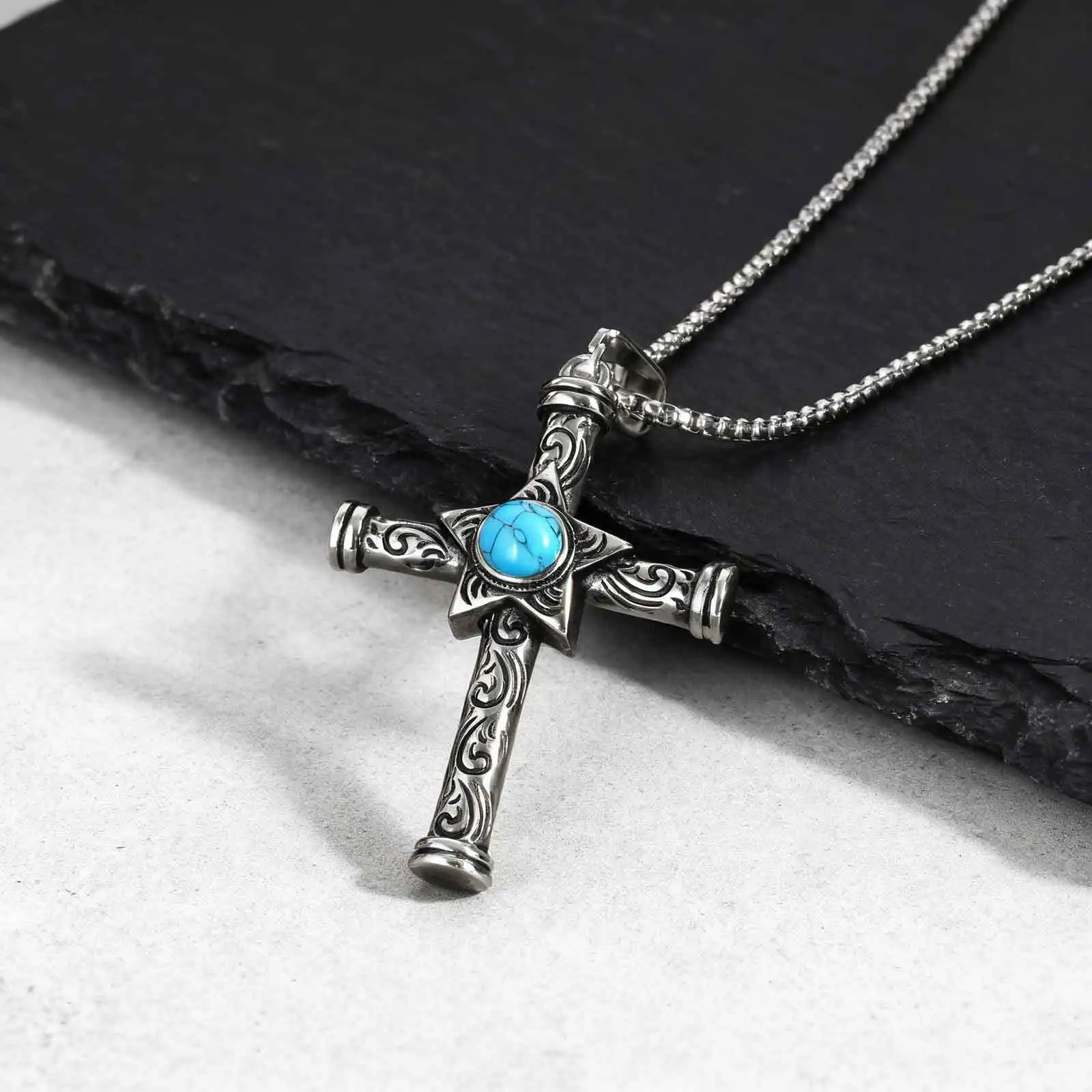 Vintage Men Cross Necklace,Stainless Steel Blue Natural Stone Pendant,Birthday Party Father Jewelry Gift
Vintage Men Cross Necklace,Stainless Steel Blue Natural Stone Pendant,Birthday Party Father Jewelry Gift