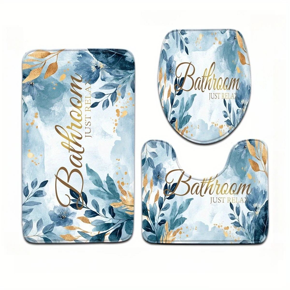 Комплект из 3 ковриков для ванной с узором синего листа, U-образным контурным ковриком, сиденьем для унитаза и ковриком для ванной — можно стирать в машине, полиэстер
Комплект из 3 ковриков для ванной с узором синего листа, U-образным контурным ковриком, сиденьем для унитаза и ковриком для ванной — можно стирать в машине, полиэстер
