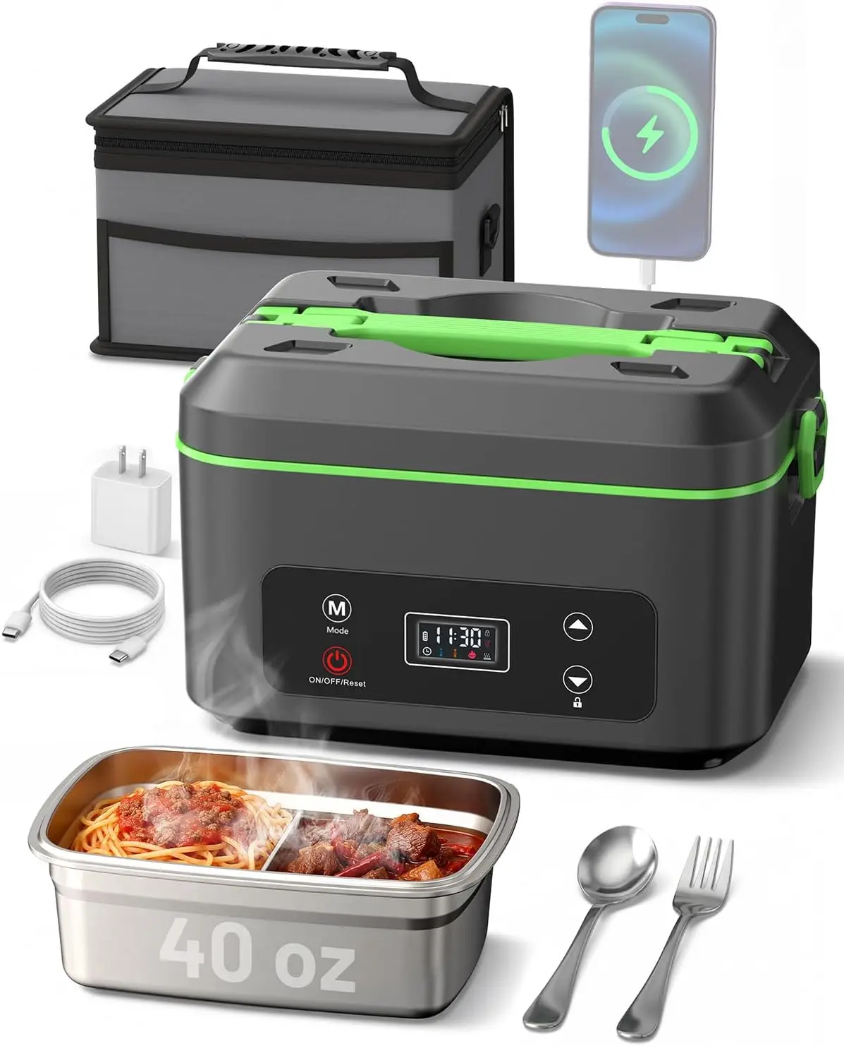 100W Cordless Electric Lunch Box, 1.2L Portable Food Warmer with Scheduled Heating, Leakproof, for Car Travel Jobsite
100W Cordless Electric Lunch Box, 1.2L Portable Food Warmer with Scheduled Heating, Leakproof, for Car Travel Jobsite