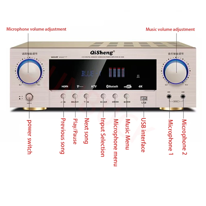 SUNBUCK AV2609 5.1 Stereo Surround Bluetooth 1500W High Power HIFI Bass KTV Karaoke Home Power Amplifier Audio
SUNBUCK AV2609 5.1 Stereo Surround Bluetooth 1500W High Power HIFI Bass KTV Karaoke Home Power Amplifier Audio