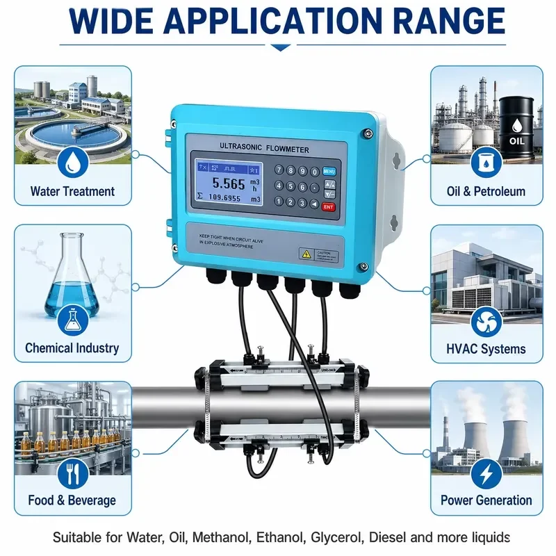 Wall Mounted Clip-on Ultrasonic Flowmeter DN15-DN700 4-20mA RS485 Non-Contact Water-Liquid Flowmeter IP65 CE
Wall Mounted Clip-on Ultrasonic Flowmeter DN15-DN700 4-20mA RS485 Non-Contact Water-Liquid Flowmeter IP65 CE