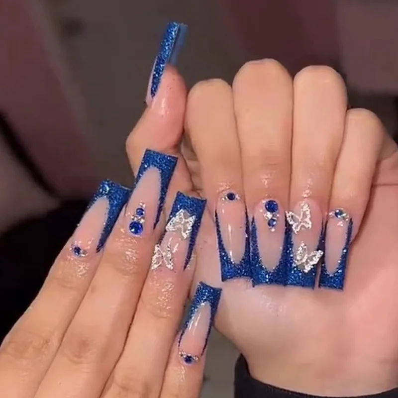 24Pcs Mid-length Ballet False Nails Blue Shiny Powder French Press on Fake Nails Butterfly Rhinestone Reusable Manicure Tips Art
24Pcs Mid-length Ballet False Nails Blue Shiny Powder French Press on Fake Nails Butterfly Rhinestone Reusable Manicure Tips Art