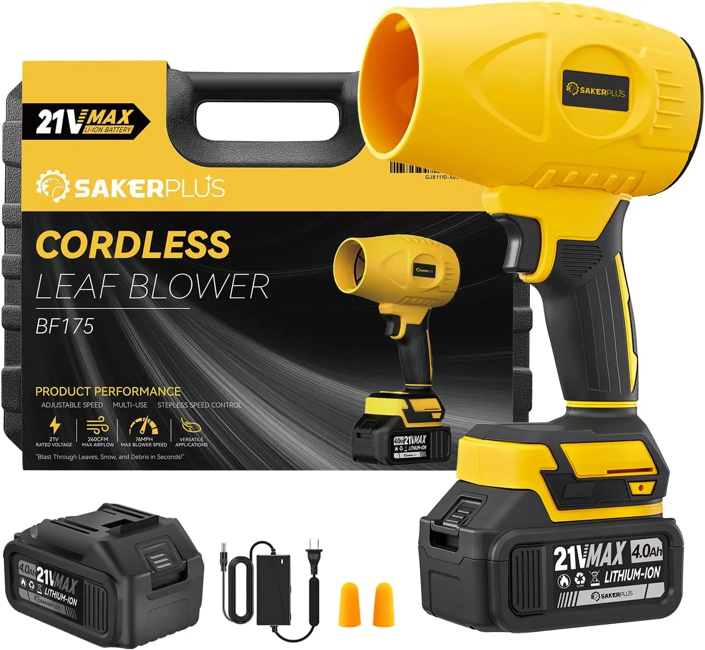 Cordless Leaf Blower 180000 RPM, 4.0Ah Battery, Adjustable Speed for Patio Driveways Lawn Cleaning (2 Batteries + Case)
Cordless Leaf Blower 180000 RPM, 4.0Ah Battery, Adjustable Speed for Patio Driveways Lawn Cleaning (2 Batteries + Case)