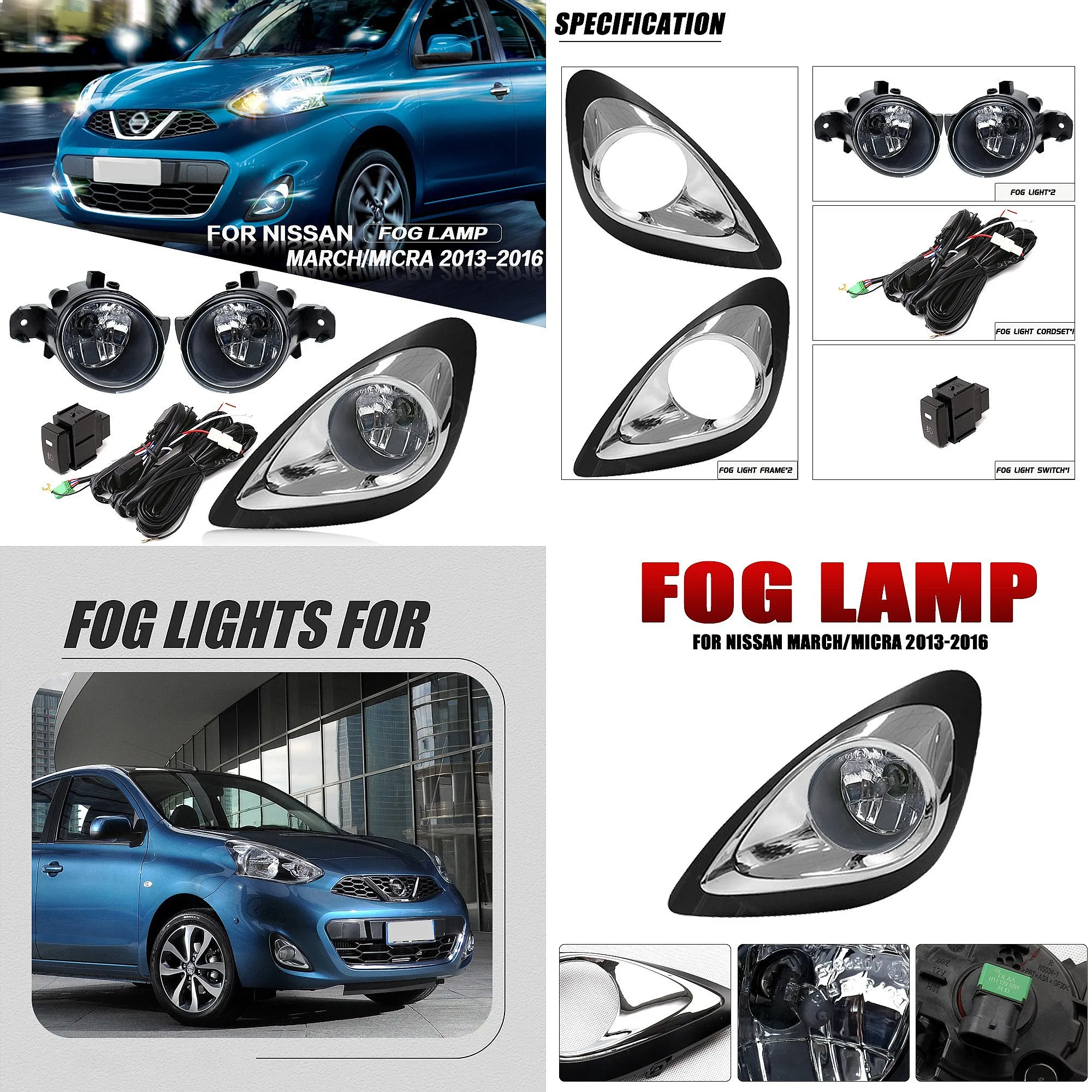 For Nissan March Micra 2013-2016 Front Fog Light Assembly Halogen DRL Bumper Light
For Nissan March Micra 2013-2016 Front Fog Light Assembly Halogen DRL Bumper Light
