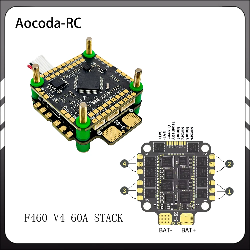 Aocoda-RC F460 V4 Stack F405 V4 Flight Controller & AM32 60A 4 in 1 ESC for RC FPV Racing Drone
Aocoda-RC F460 V4 Stack F405 V4 Flight Controller & AM32 60A 4 in 1 ESC for RC FPV Racing Drone