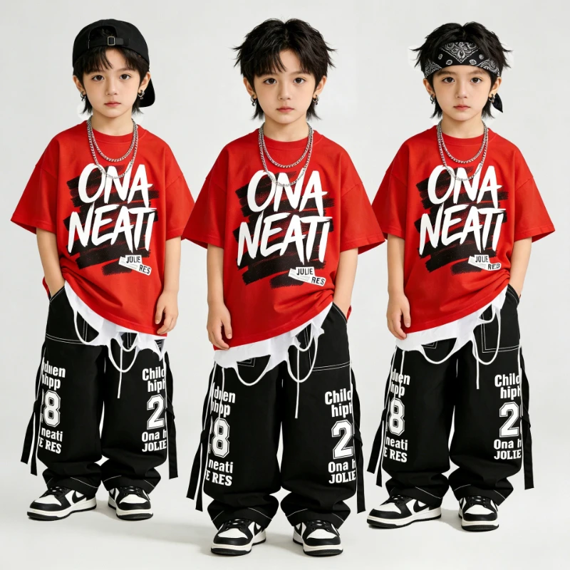New Hip Hop Street Dance Costumes for Boys Red T Shirt Tops Baggy Pants Streetwear Clothes Set Group Jazz Performance Stage Wear
New Hip Hop Street Dance Costumes for Boys Red T Shirt Tops Baggy Pants Streetwear Clothes Set Group Jazz Performance Stage Wear