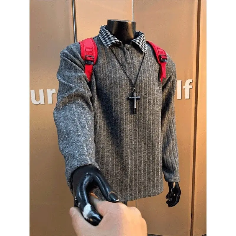 Retro Fake Two-piece Plaid Splicing Sweater Men's Autumn and Winter Fleece Thickened High-end Sense Inner Long-sleeved Shirt
Retro Fake Two-piece Plaid Splicing Sweater Men's Autumn and Winter Fleece Thickened High-end Sense Inner Long-sleeved Shirt