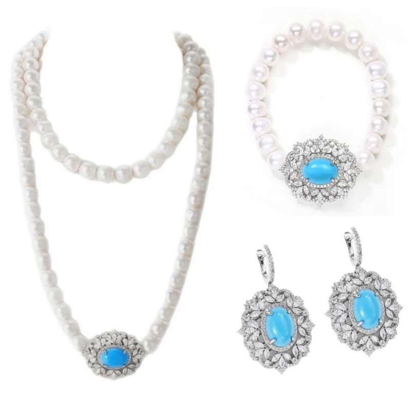 Bellux S925 Pearl Necklace Bracelet Earring Accessories Women's High end Gold Plated High Carbon Diamond Blue Turquoise Jewelry
Bellux S925 Pearl Necklace Bracelet Earring Accessories Women's High end Gold Plated High Carbon Diamond Blue Turquoise Jewelry