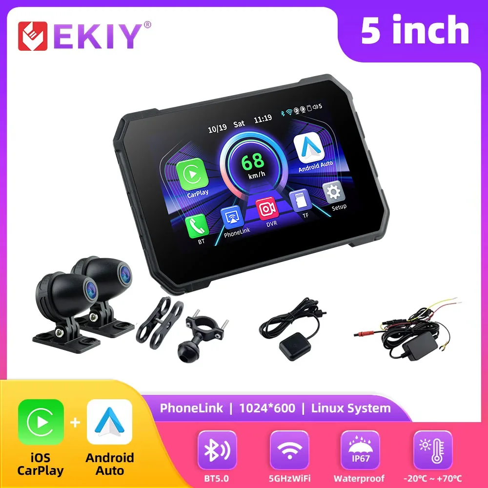 EKIY 5 Inch Motorcycle Navigation Moto GPS Waterproof Wireless Android Auto Apple Carplay Portable Motorcycle Display Screen
EKIY 5 Inch Motorcycle Navigation Moto GPS Waterproof Wireless Android Auto Apple Carplay Portable Motorcycle Display Screen