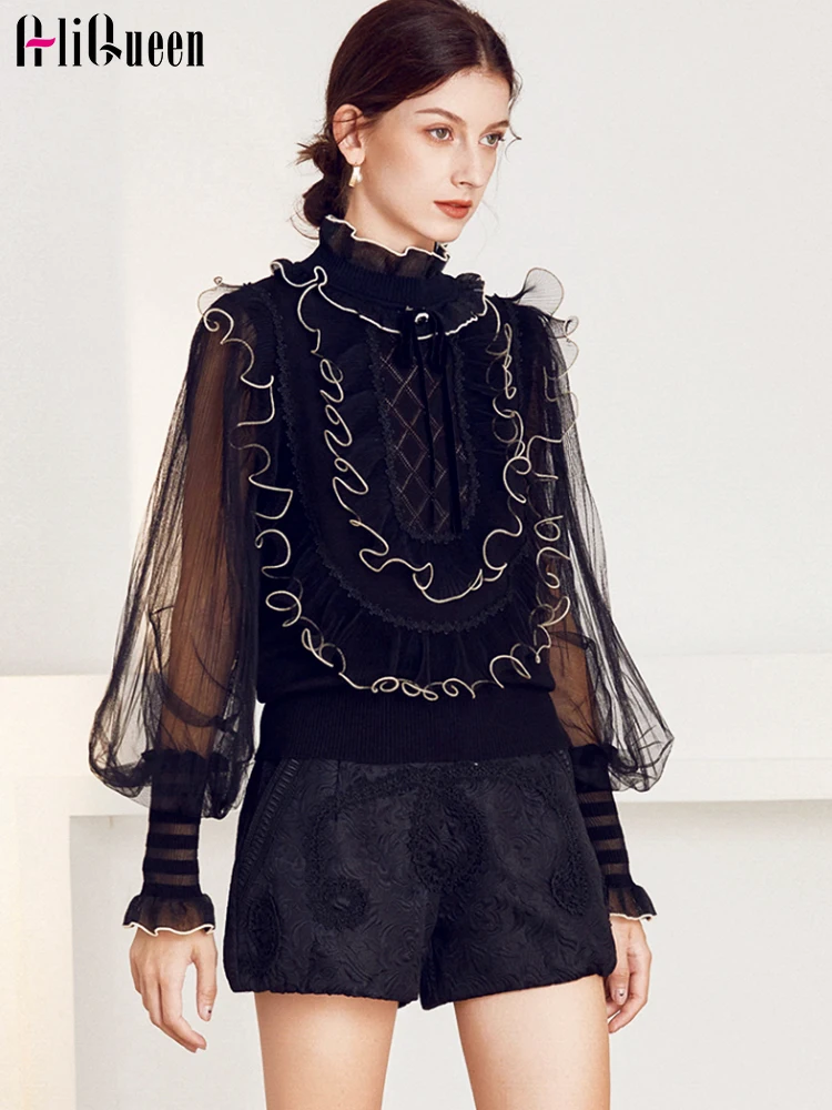 High-end Spring Women Ruffled Neck Lantern Sleeve Ruffles Patchwork Knit Blouse Tops Korean Ladies White Mesh Tops Blusas Mujer
High-end Spring Women Ruffled Neck Lantern Sleeve Ruffles Patchwork Knit Blouse Tops Korean Ladies White Mesh Tops Blusas Mujer