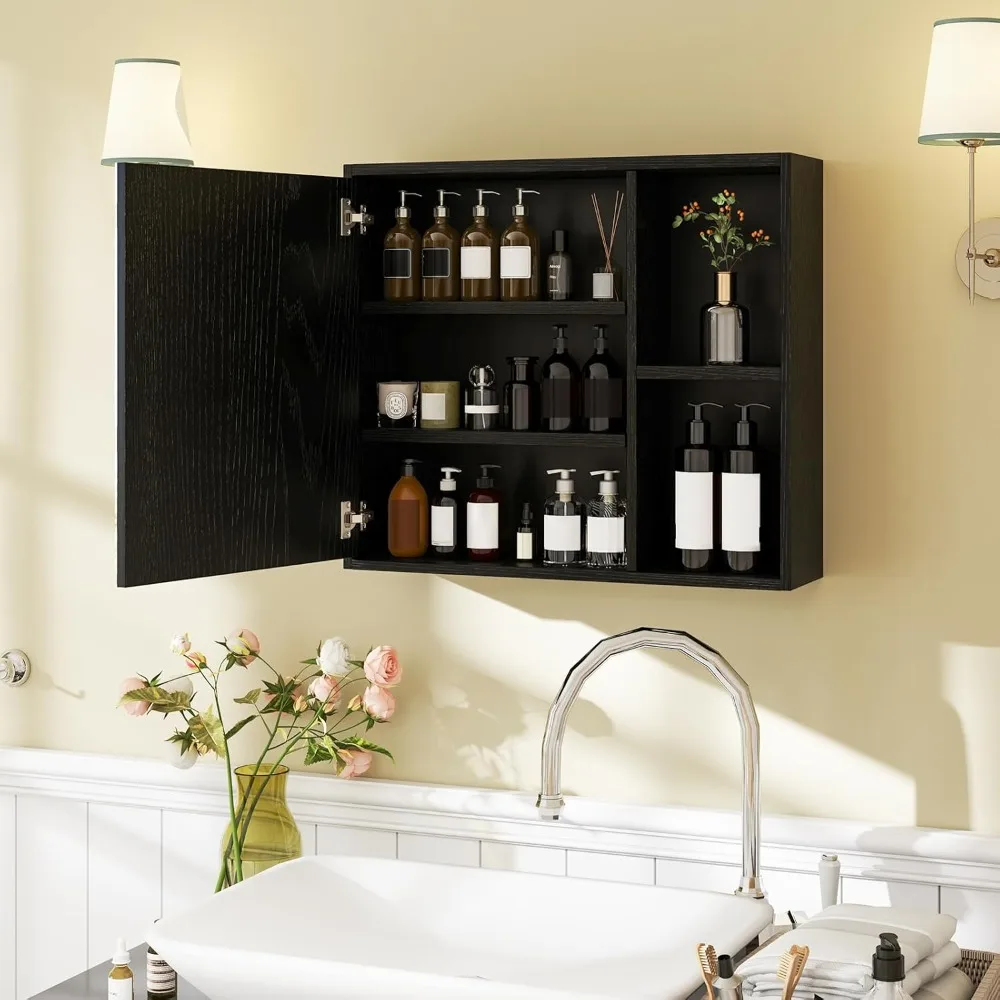 Bathroom Medicine Cabinet with Single Mirror Door, Wall Mounted Storage Cabinet Organizer with 2 Adjustable Shelves & Open ixed
Bathroom Medicine Cabinet with Single Mirror Door, Wall Mounted Storage Cabinet Organizer with 2 Adjustable Shelves & Open ixed