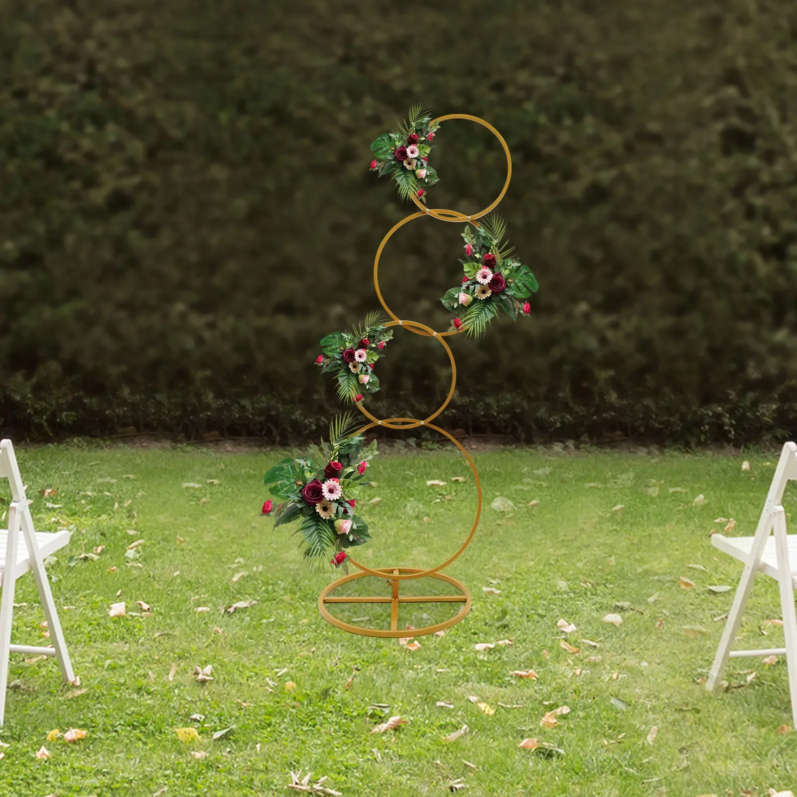 Circular Gold Wedding Flower Arch Stand, 5.02ft Detachable 4-Tier Metal Ceremony Arch Frame, Portable Round Backdrop Stand
Circular Gold Wedding Flower Arch Stand, 5.02ft Detachable 4-Tier Metal Ceremony Arch Frame, Portable Round Backdrop Stand