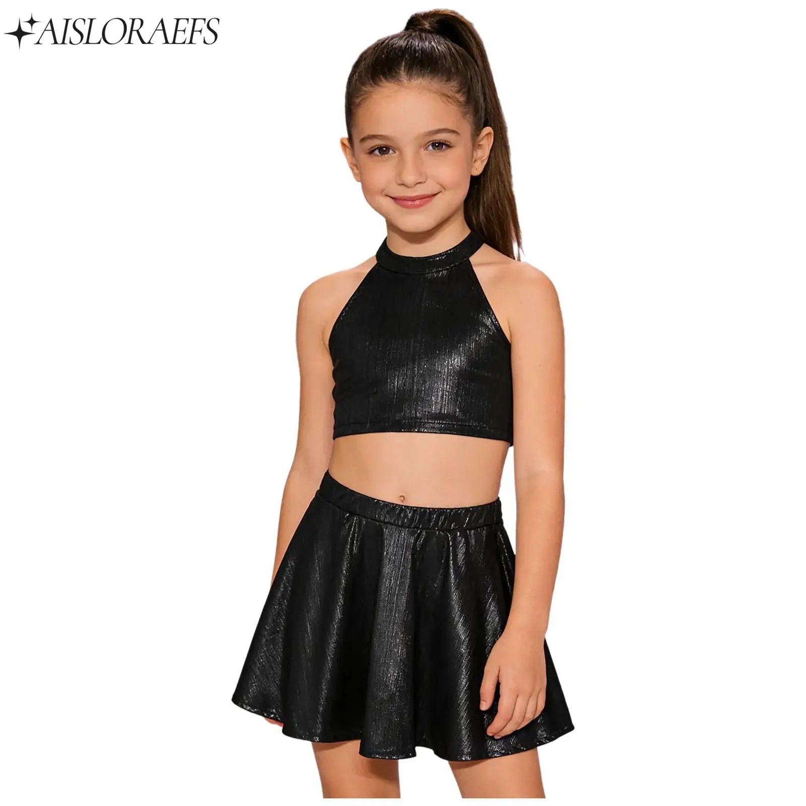 Kids Girls Jazz Cheerleading Dance Performance Costume Sleeveless Metallic Ribbed Vest with Skirt Hip Hop Rhythmic Stage Outfit
Kids Girls Jazz Cheerleading Dance Performance Costume Sleeveless Metallic Ribbed Vest with Skirt Hip Hop Rhythmic Stage Outfit
