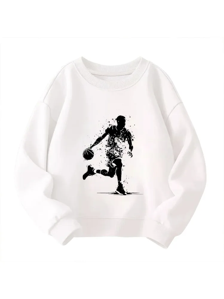 Kids' Crew Neck Sweatshirt - Basketball Player Silhouette Graphic White Pullover, Sporty Cool Casual Top
Kids' Crew Neck Sweatshirt - Basketball Player Silhouette Graphic White Pullover, Sporty Cool Casual Top