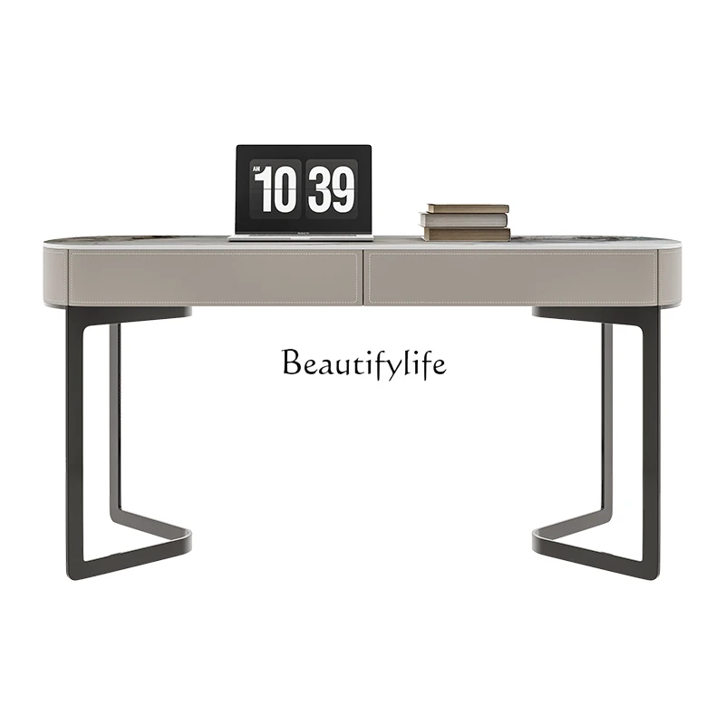 High-end solid wood desk Modern minimalist walnut veneer saddle leather computer desk
High-end solid wood desk Modern minimalist walnut veneer saddle leather computer desk