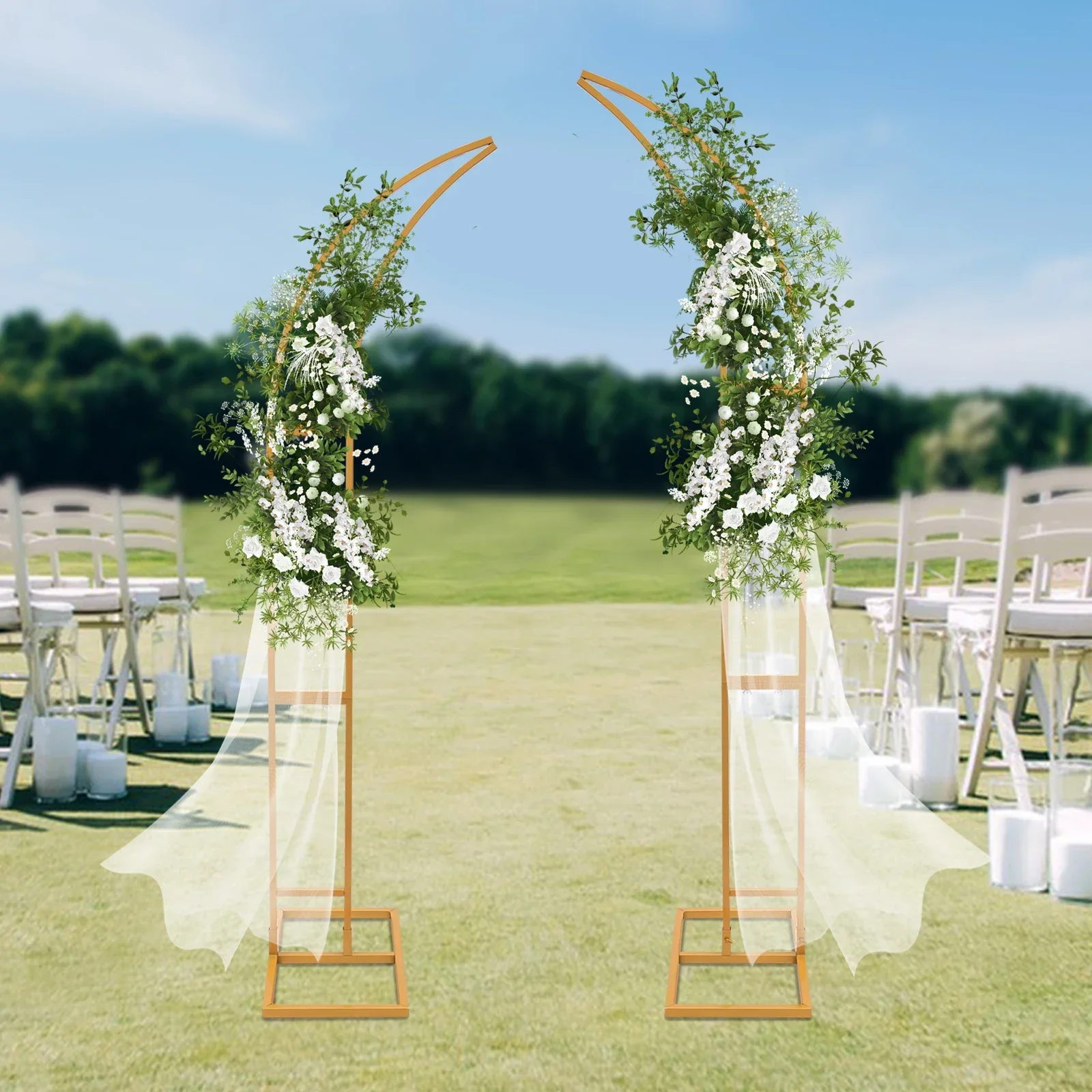 Curved Wedding Arch Backdrop Stand 2-Piece Set, Gold Arched Frame, Steel Pipe Archway for Ceremony and Wedding Party Decoration
Curved Wedding Arch Backdrop Stand 2-Piece Set, Gold Arched Frame, Steel Pipe Archway for Ceremony and Wedding Party Decoration
