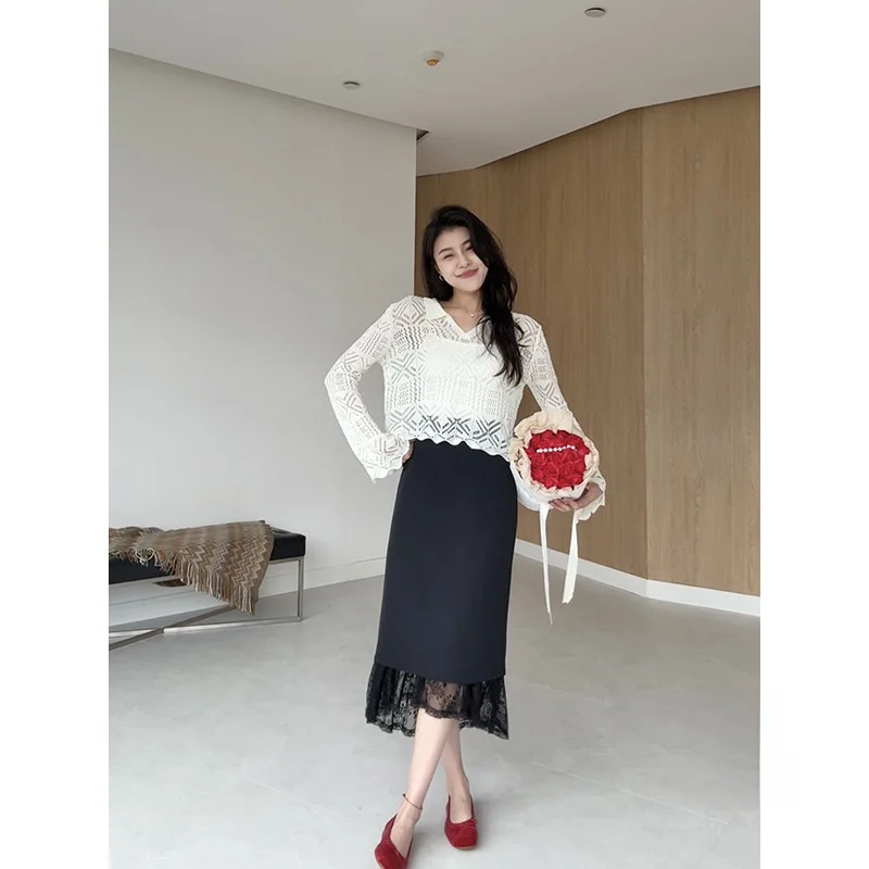 Attractive Imagination Long Sve Hollow out Bell Sve Loose Pure White Slim Fit Vest Two Piece Set Women's Knittedwear
Attractive Imagination Long Sve Hollow out Bell Sve Loose Pure White Slim Fit Vest Two Piece Set Women's Knittedwear